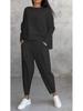 2025 Women's Solid Color Round Neck Long-Sleeve Top and Pocket Pants Suit