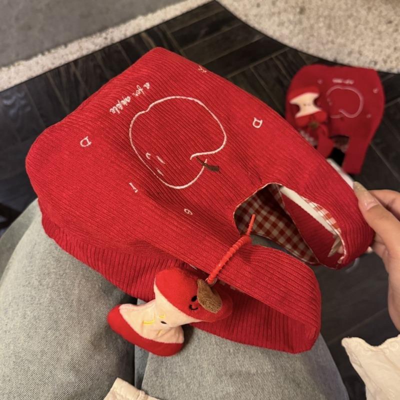 Autumn and winter new red corduroy apple handbag light commuting versatile hand bag cute little hand bag woman