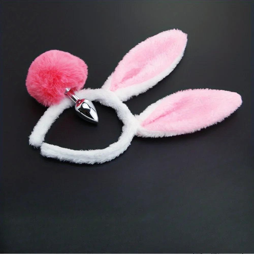 Cute Adorable 2pcs Bunny Tail Set Anal Plugs Anus Toys Buttplug Puppy Play Cosplay for Couple Female Sex Toys Adult Game SM