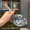Stainless steel short handle hammer patterned large round drinking spoon, big head soup spoon, food grade extended dining spoon, household spoon