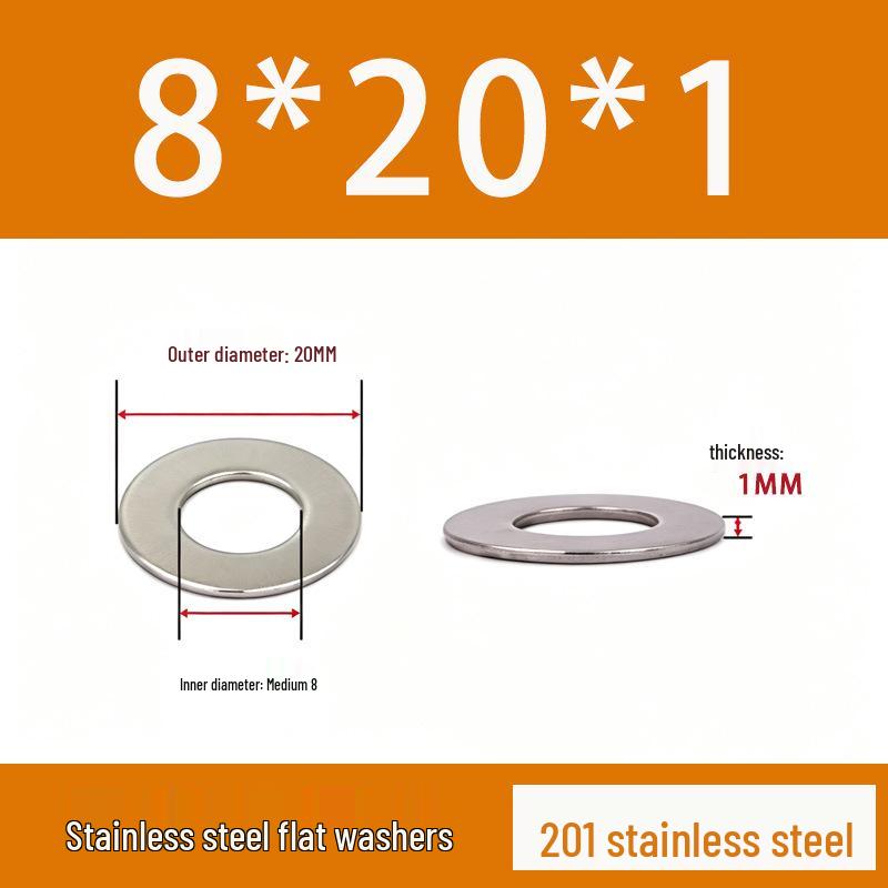 201 Stainless Steel Rust-proof Flat Washer - National Standard Hardware Fasteners with Complete Specifications, In Stock.