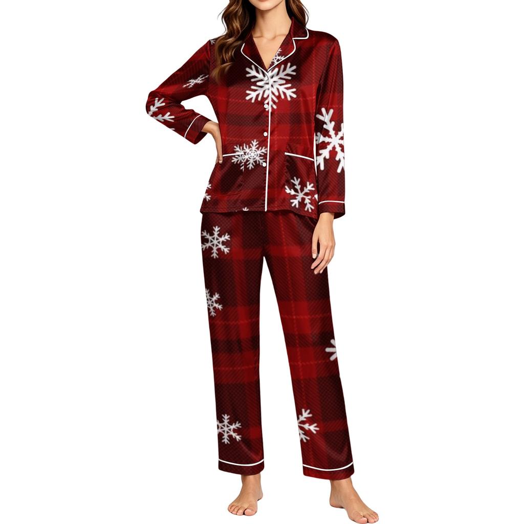 Women's Snowflake Print Long Sleeve Pajamas Sleepwear