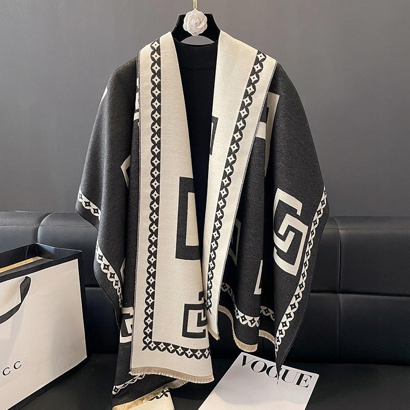 elegant women' scarf for winter warm chic SCARF 180x66 beige and black