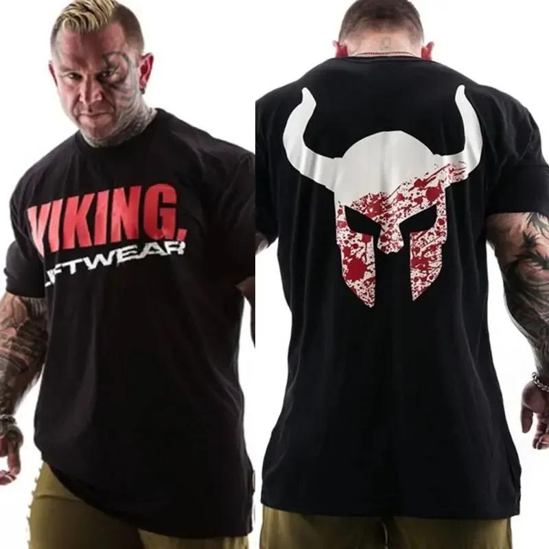 Viking Printed Sport Men's T-Shirt Gym Fitness Bodybuilding Clothing Slim Cotton T Shirt Male Summer Workout Training Tee Tops