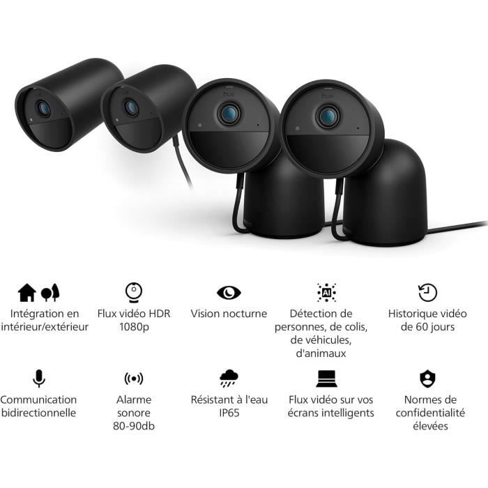 Caméra filaire avec support de bureau - philips hue - secure - hd 1080p - intérieure ou extérieure - noir