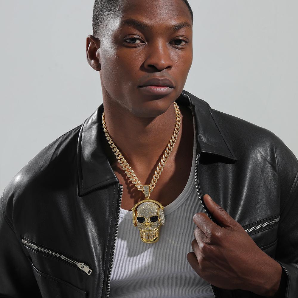 

Exaggerated XL Diamond Skull Pendant on Cuban Chain - Luxury Ghost Head Jewelry