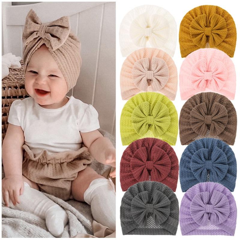 New Baby Knitted Wool Waffle Hat Bow Children's Pullover Hat Baby Out Cute Boat Hat