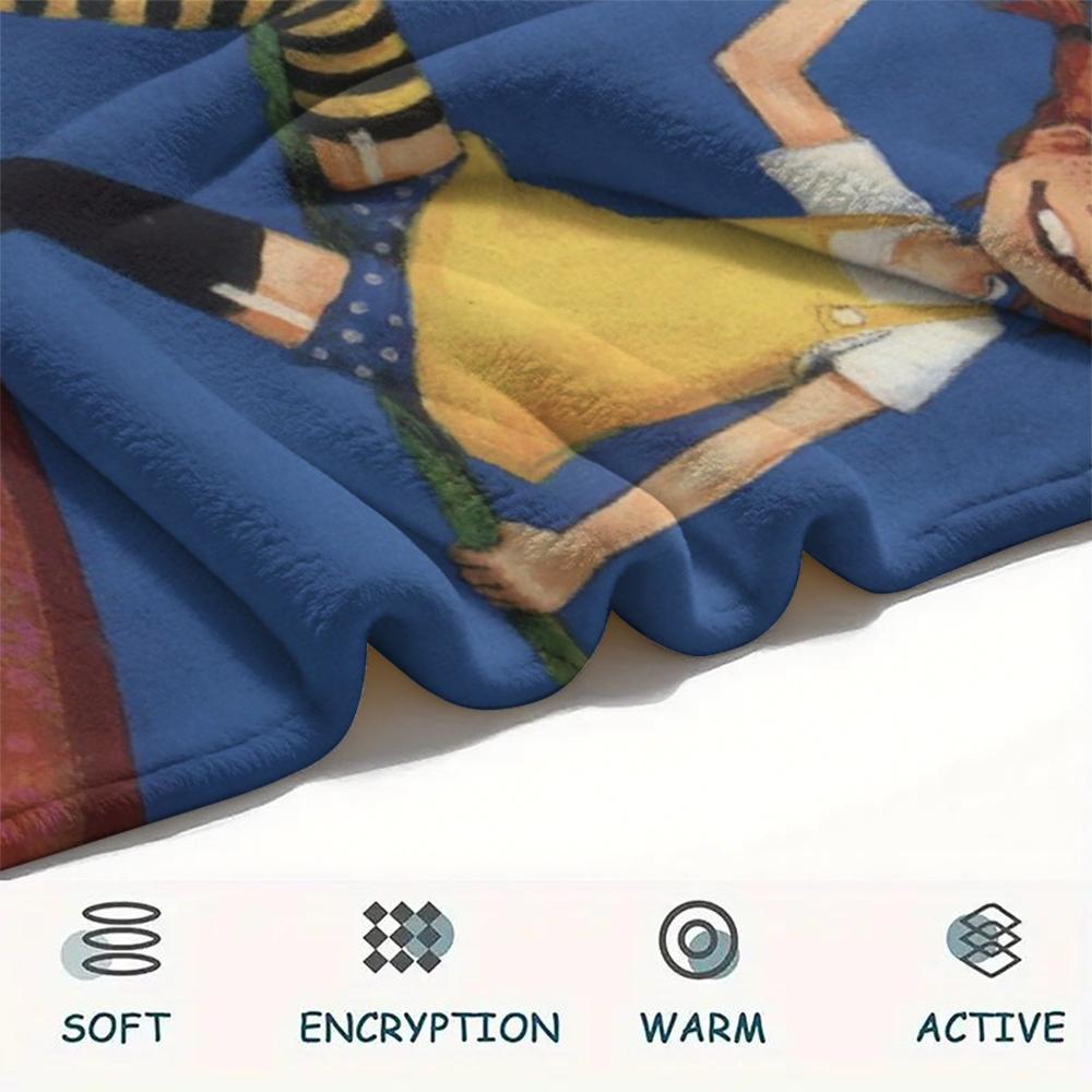 1PC Pippi Longstocking Print Flannel Blanket, High Quality Comfortable for All Seasons, Home Decor, Warmth and Comfort, Perfect for Christmas Gifts115