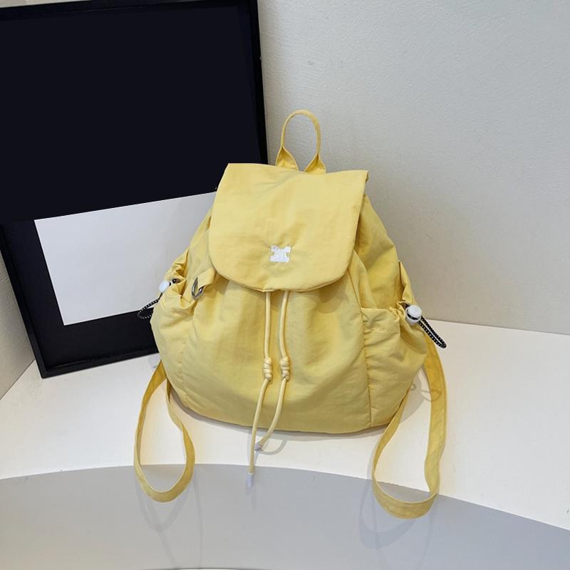 Women'S Stylish Nylon Multiple Pockets Drawstring Backpack Elegant Solid Color Student Small Shoulder Bag Work, Travel & Daily Use CLE