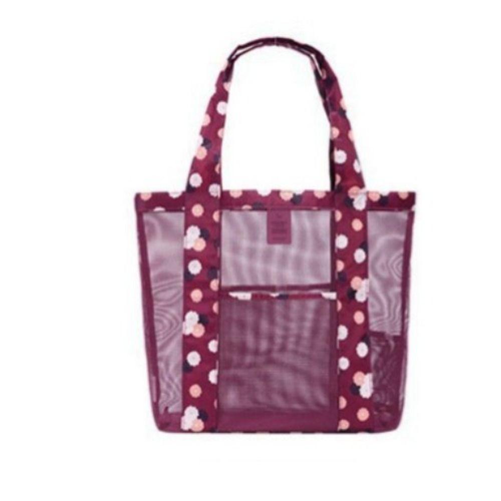 

Portable Single Shoulder Beach Mesh Bag With Zipper Large Capacity Storage Bag Quick Dry Clothes Storage Bag Beach вина червоного кольору