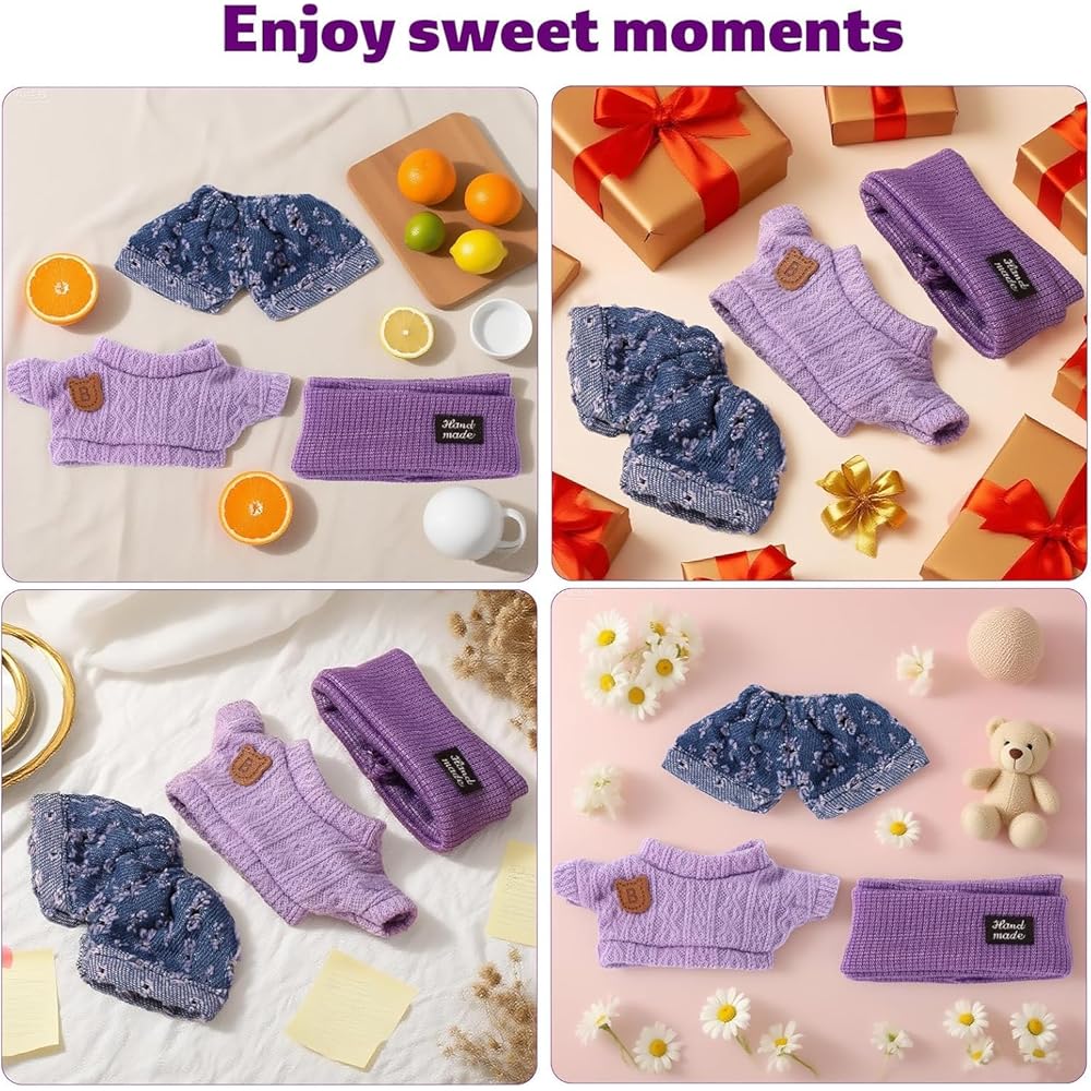 Cimoon Doll Clothes Set for 15cm/17cm Plush Toys Purple Sweater Outfit Costume Accessory