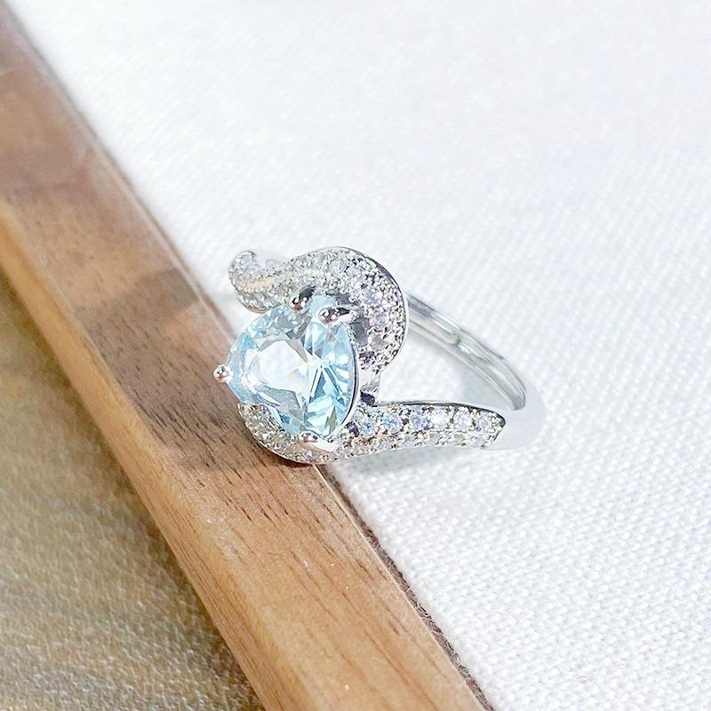 Light Luxury High-End Sea Blue Love Color Treasure Full Of Diamonds Zir*****Pen Ring Niche Exquisite Ring Woman