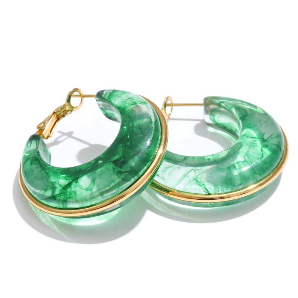 Yhpup White Green Black Pink Brown Acetate Acrylic Chunky Hoop Earrings Daily Stainless Steel Trending Ear Jewelry Accessories