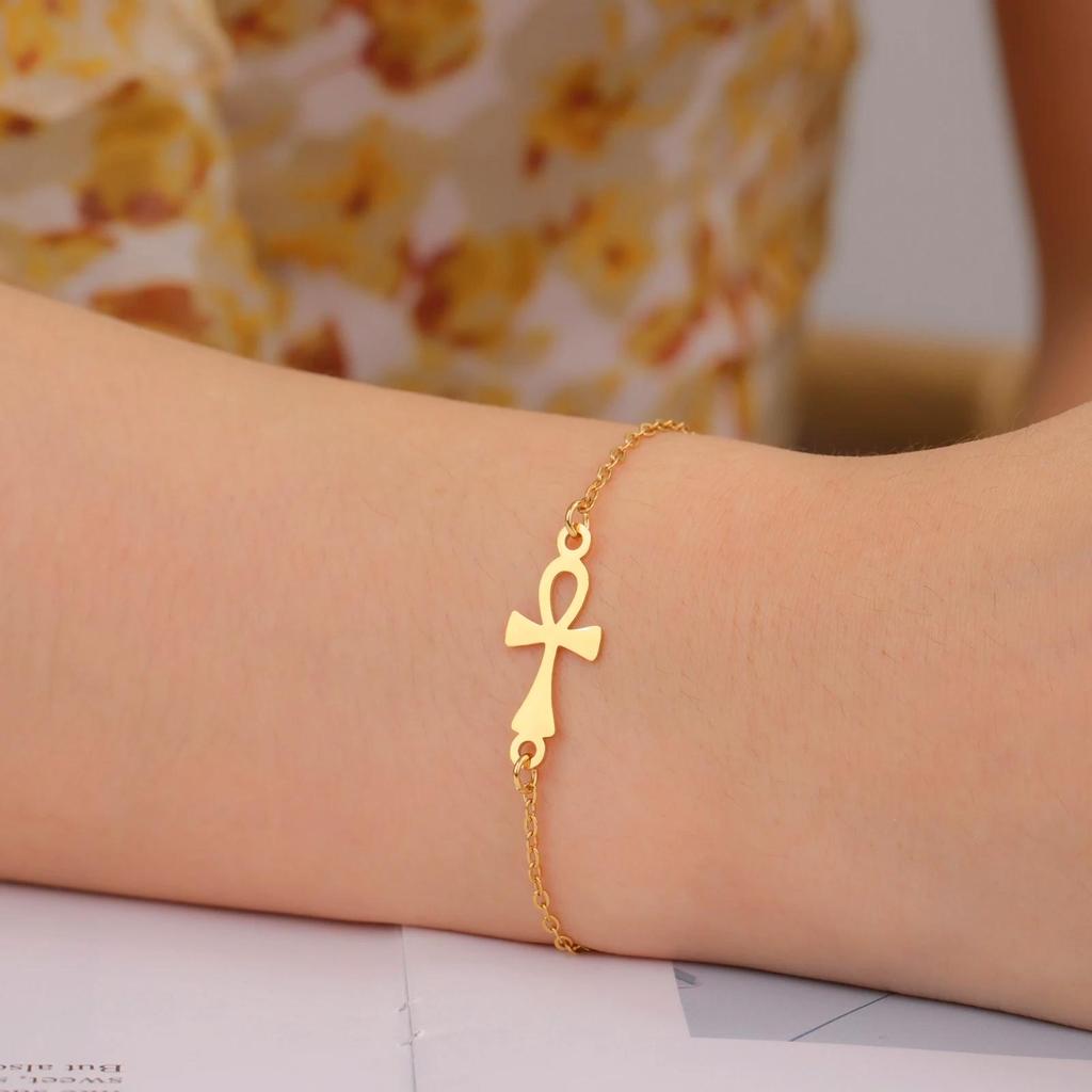 Vintage Pendant Charm Bracelet Amulet Talisman Ankh Cross Women Stainless Steel Egypt Egyptian Key Life Religious Jewelry Gift
