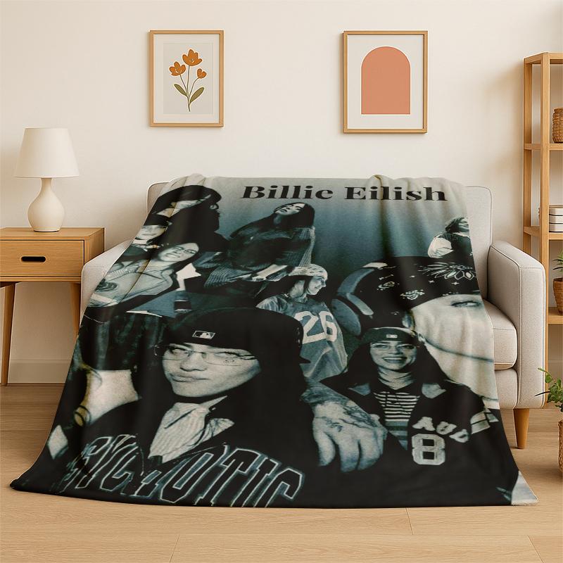 3D Billie Eilish Singer Star Flannel Blanket Soft Warm Throw Blanket for Bedroom Living Room Bed Travel Camping Picnic Gift