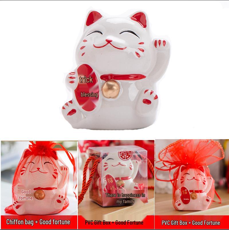 Ceramiczny Kot Malowany Ręcznie w Stylu Mori Pudełko na Cukierki i Oszczędnościówka Ozdoba na Upominki Ślubne