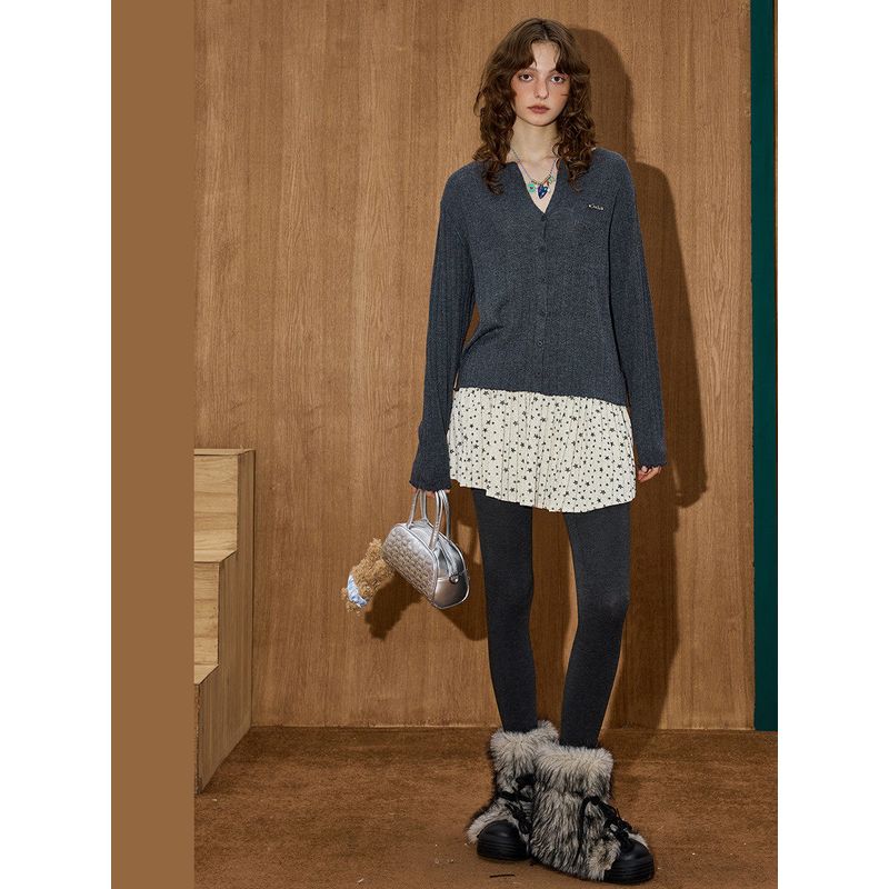 Coolhut2025 Autum Patchwork Contrasting Color American Retro Loose and Versatile Knitted Cardigan