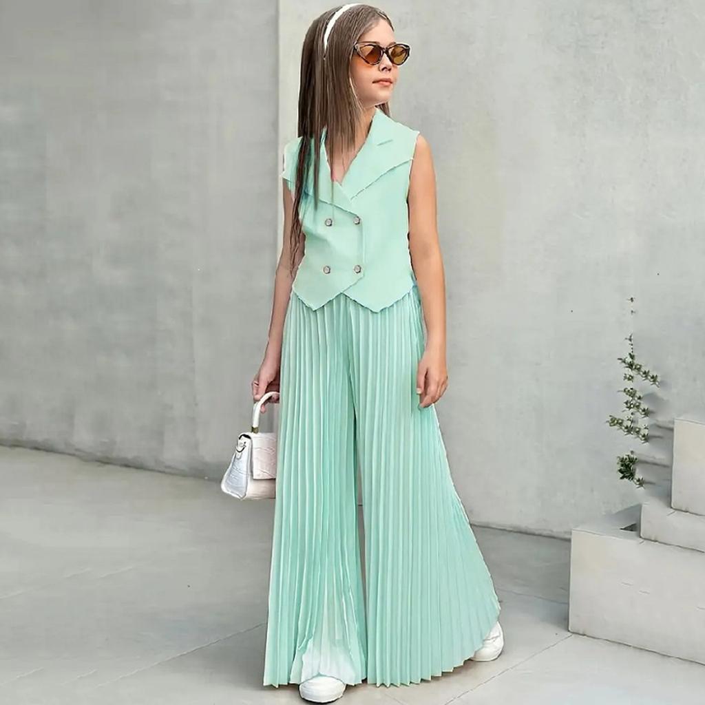 Dívčí top bez rukávů a široké plisované kalhoty Lehký letní outfit pro děti Neformální oblečení