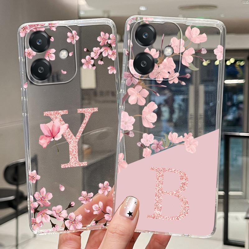 Letter Case For OPPO A40 A40m A60 (LATAM) OPPO A20 Fundas Fashion Flower Cover Transparent Soft Silicone TPU Clear Phone Casing