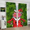 Green Cartoon Christmas-Style Printed Curtains, Pole Bag Curtains, Christmas Decorations, Home Decorations, Room Decorations