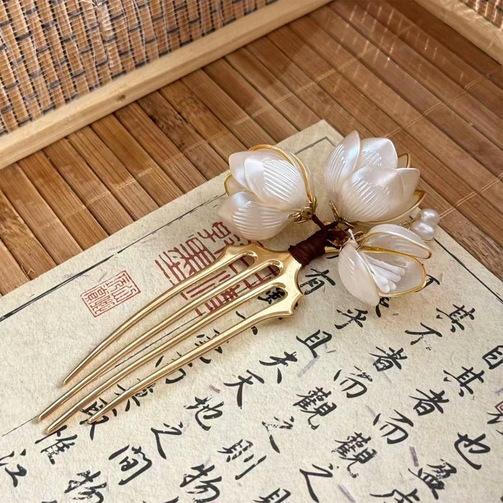 New U Shape Hair Clip Flower Design Alloy Hair Pin Magnolia Elegant Decorative Headwear Hairstyle