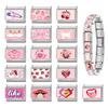 New Pink Y2K Strawberry Cherry Heart Cat Dog Flower Bow Italian Charm Links Fit 9mm Stainless Steel Bracelet Women DIY Making