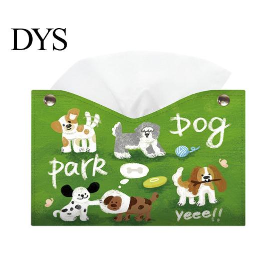 Foldable Paper Storage Leather Tissue Box Cover with Cartoon Puppies Pattern, Desktop Organizer, Napkin Holder Home Solution Case, Facial Organizer