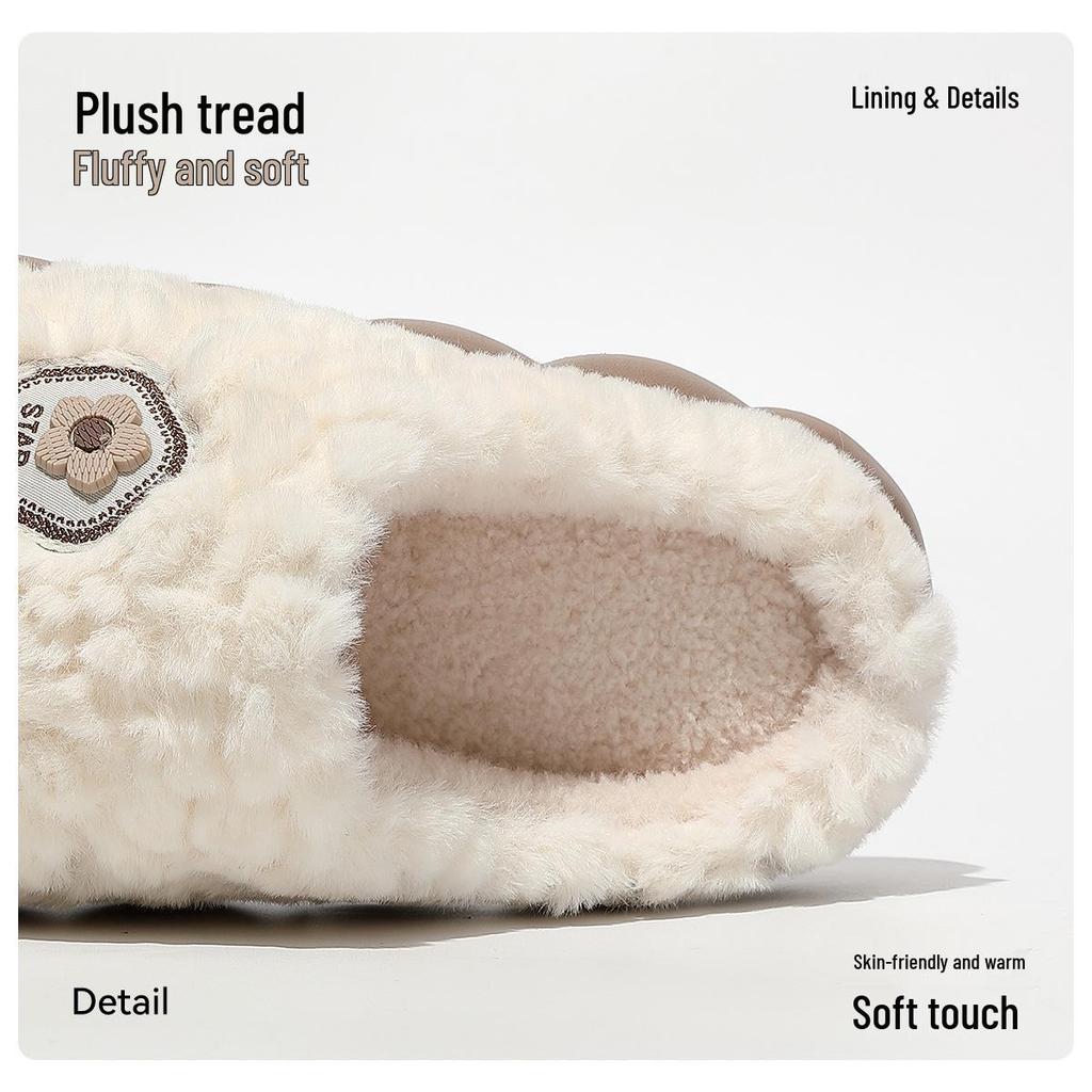Plush Cotton Slippers: Non-Slip, Thick Sole, Furry Indoor Footwear for Men and Women.