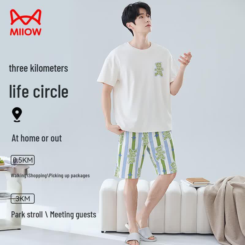 Maoren Men s Cartoon Bear Print Cotton Pajama Set 2XL
