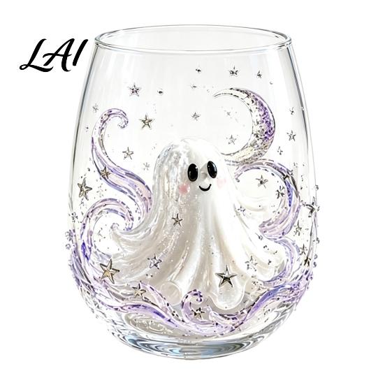 School Water Drinkware Halloween Artisan Glassware Stemless Drinking Glasses with Raised Pumpkin Ghost Black Cat Web Modern Glass Tumbler Design,