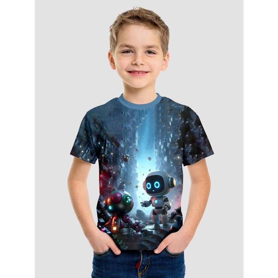 Kids T-shirts Summer Boys' Short Sleeved T-shirt 3D Printed Illusion, Cartoon Sports Football Top for Middle Aged Children Tees