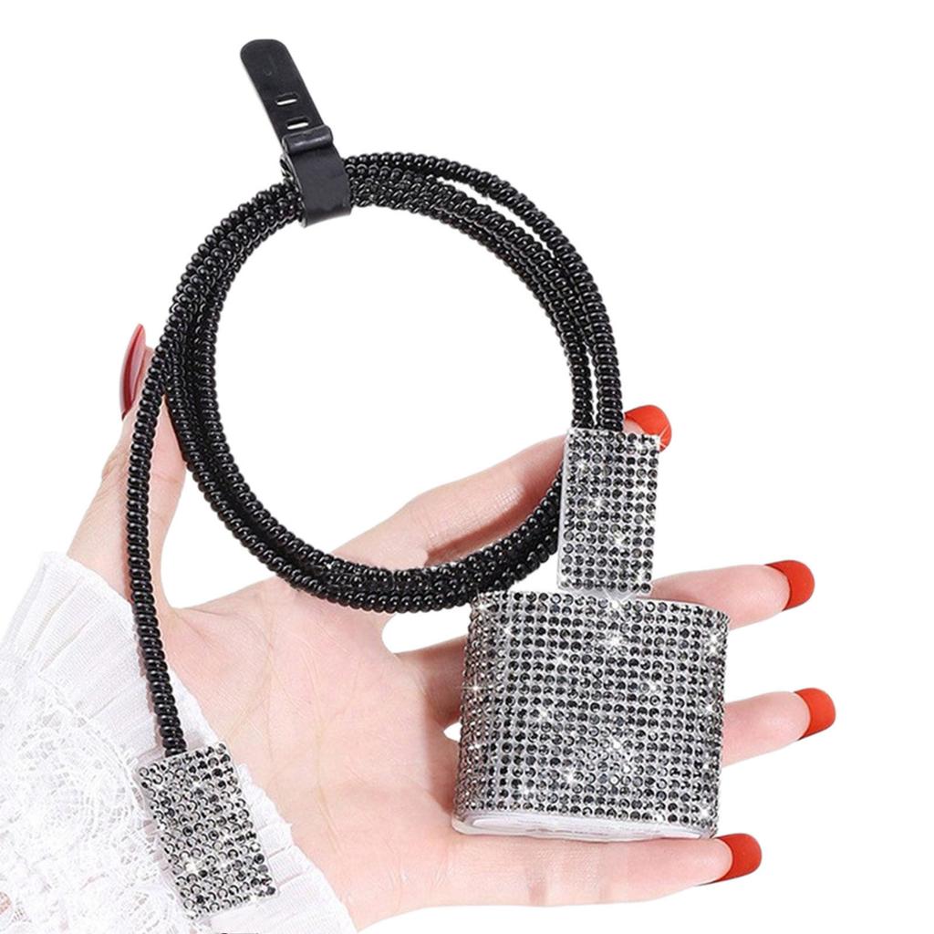 Fashionable Rhinestones Power Block Cover Collection With Charging Wire Guard And Practical Twist Cord Keeper