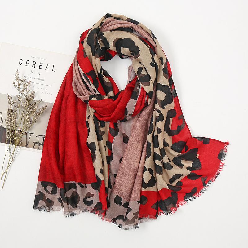 Versatile Cotton Wild Leopard Scarf Women Thin Brown Shawl Double Color Warm Shawl Fashionable Commuting Style Female Scarf