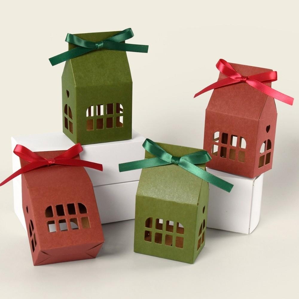 10 Pcs Hollow-Out Christmas Candy Box House-Shaped House-Shaped Gift Box Christmas Festival Decor