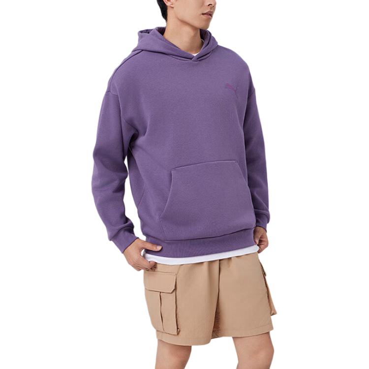 Puma Elevated Hoodie With Embroidered Logo Sports Casual Fleece Hooded Sweatshirt Men Hoodies Charcoal Purple 686854-61