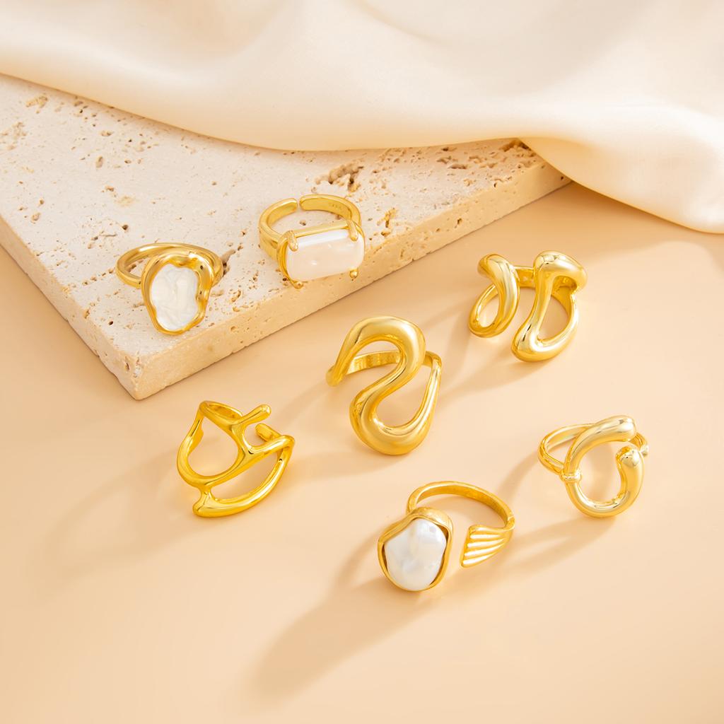 SHIXIN 7Pcs Elegant Imitation Pearl Open Ring Set for Women Trendy Geometric Irregular Adjustable Knuckle Ring Jewelry Accessory