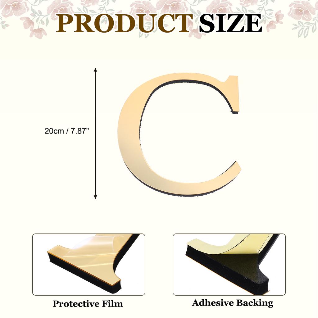 20cm 3D Mirror Acrylic Wall Sticker 26 English Letters Wall Sticker Decals Self-Adhesive Wall Art Mural Home Party Light Gold