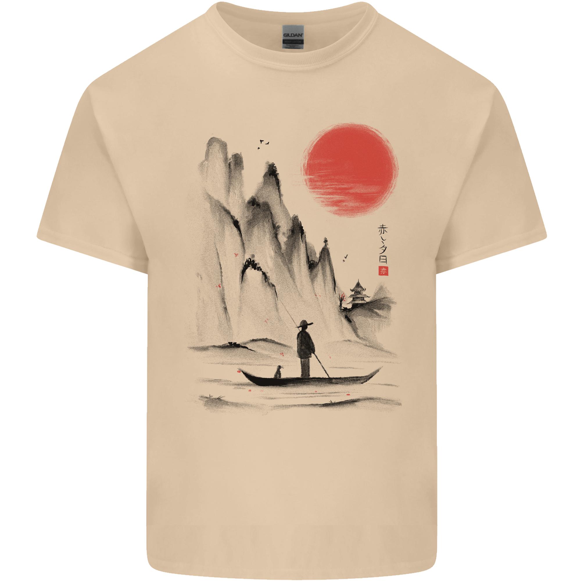 A Japanese Boat at Sunset Unisexs Light Cotton TShirt S