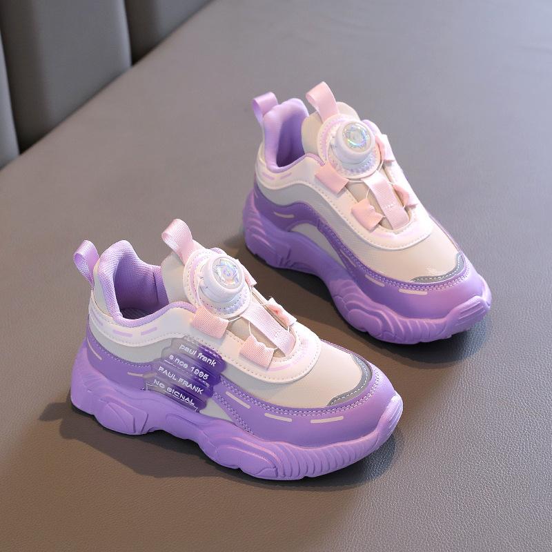 

Fashionable girls shoes2026Spring and Autumn New Style Leather Dad Shoes for Older Girls, Children s Rotating Buckle Sneakers 26Inner Length16cm фиолетовый