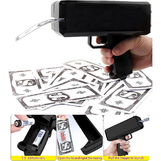 Черный Денежный Пистолет-Стрелялка Ручной Денежный Пистолет Распылитель Денег Диспенсер с Загрузкой 100 купюр Игрушечный Пистолет для Дня Рождения Свадьбы