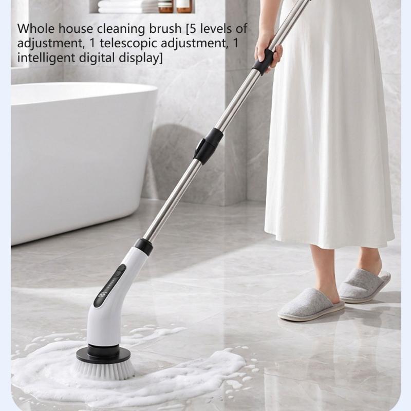 Rechargeable Power Scrubber with 2000 mAh Battery, Long Handle, and Round Brush Head for Sinks, Stovetops, Tile Grout, and Bathroom Edges
