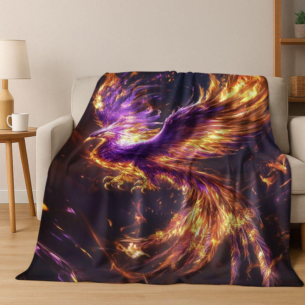 Colorful Rebirth Fire Phoenix Divine Bird Flannel Blanket,Warm and Cozy Soft Throw Blanket for Home Bedroom Bed Sofa Cover Kid