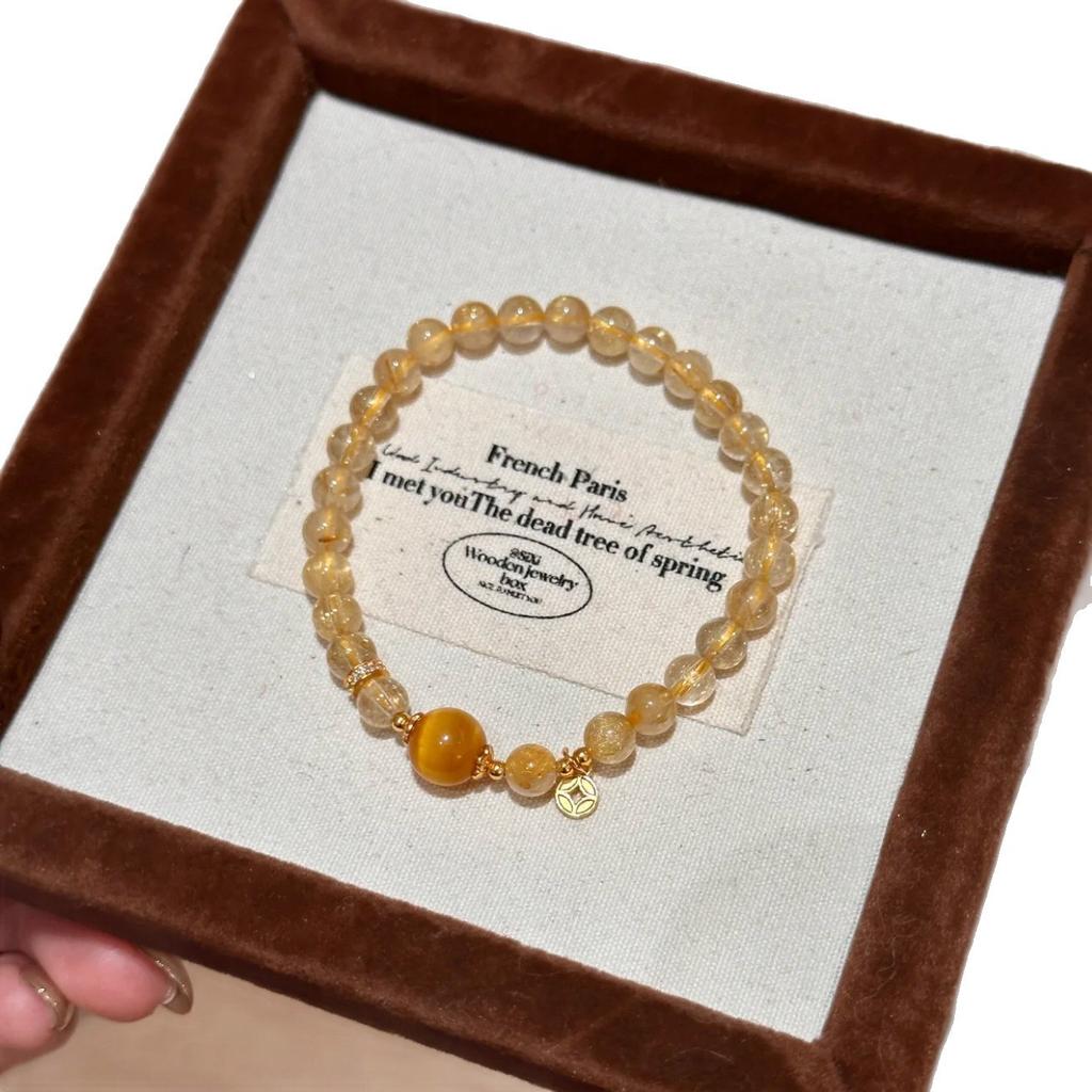 Personalized, light luxury style, natural golden rutilated quartz and tiger's eye stone bracelet for women, with a high-end, new Chinese design,