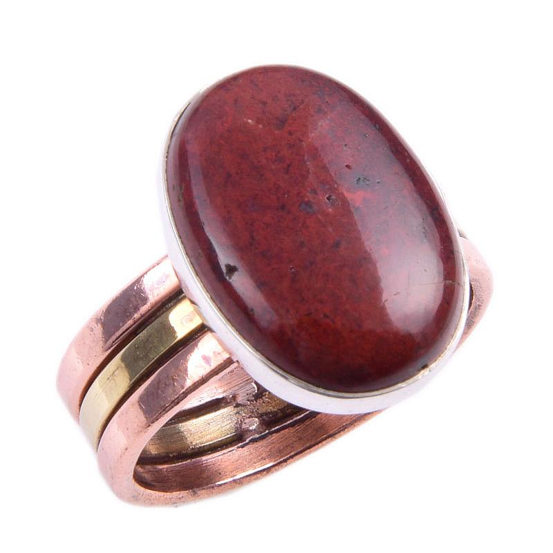 Natural Red Jasper Gemstone Handmade 925 Sterling Silver Two Tone Ring S.10 k7N65