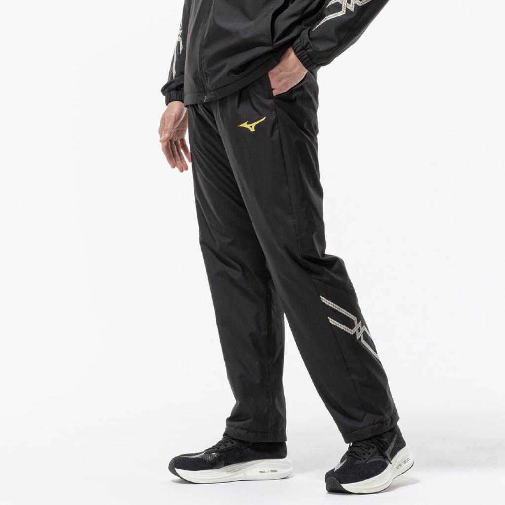 Mizuno Training Wear Windbreaker Pants, Heat-Generating Material, Water-Repellent, Windproof, 32MFC631, Black X Black