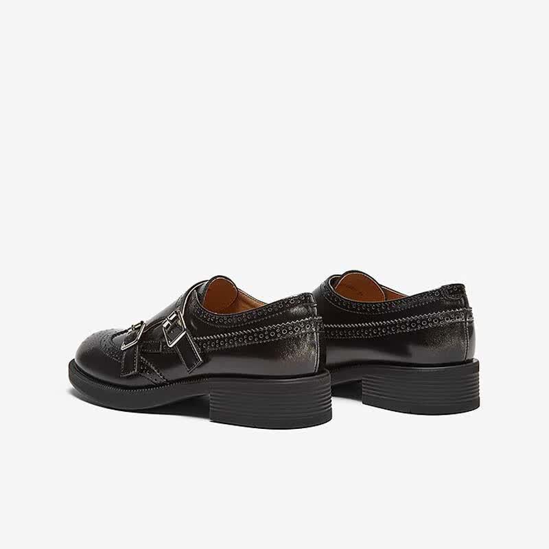 BASTO Women's Retro British Style Chunky Heel Oxford Shoes