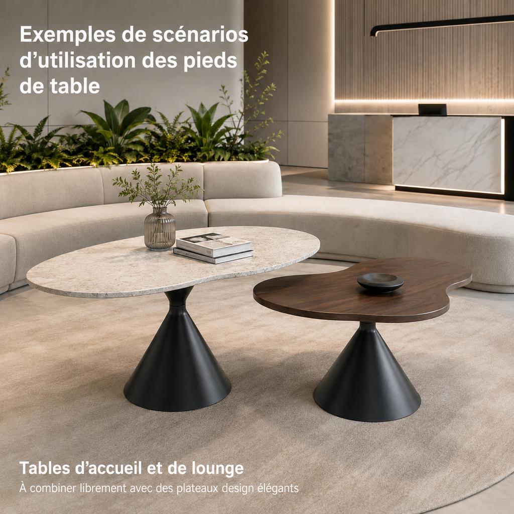Set of 2 Table Frames made of Iron – 1 high and 1 low table leg, black powder-coated, with non-slip floor protectors – frames only, without tabletops