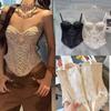Women's Retro Lace Fishbone Corset Camisole with Chest Pad, Elastic Zipper Behind