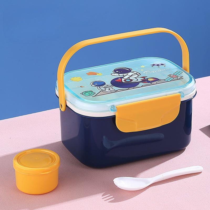 Cartoon Design Leak-proof Lunch Box Multi-compartment Bento Container with Dip Cups Spoons Ideal for Outdoor and Fruit Storage
