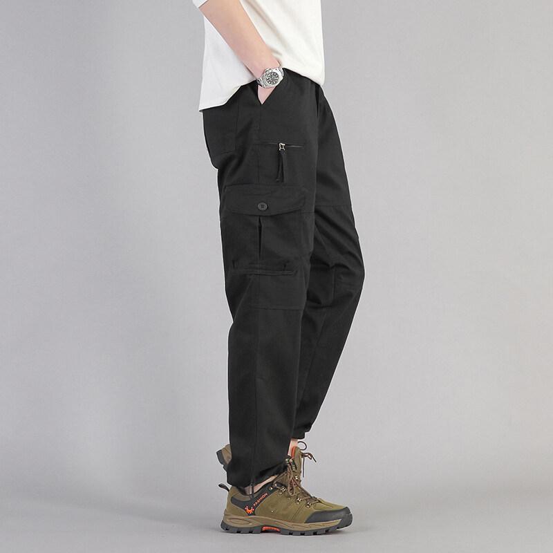 Męskie spodnie cargo na wiosnę i jesień, luźne, proste, wielokieszeniowe - Dostępne w rozmiarach plus